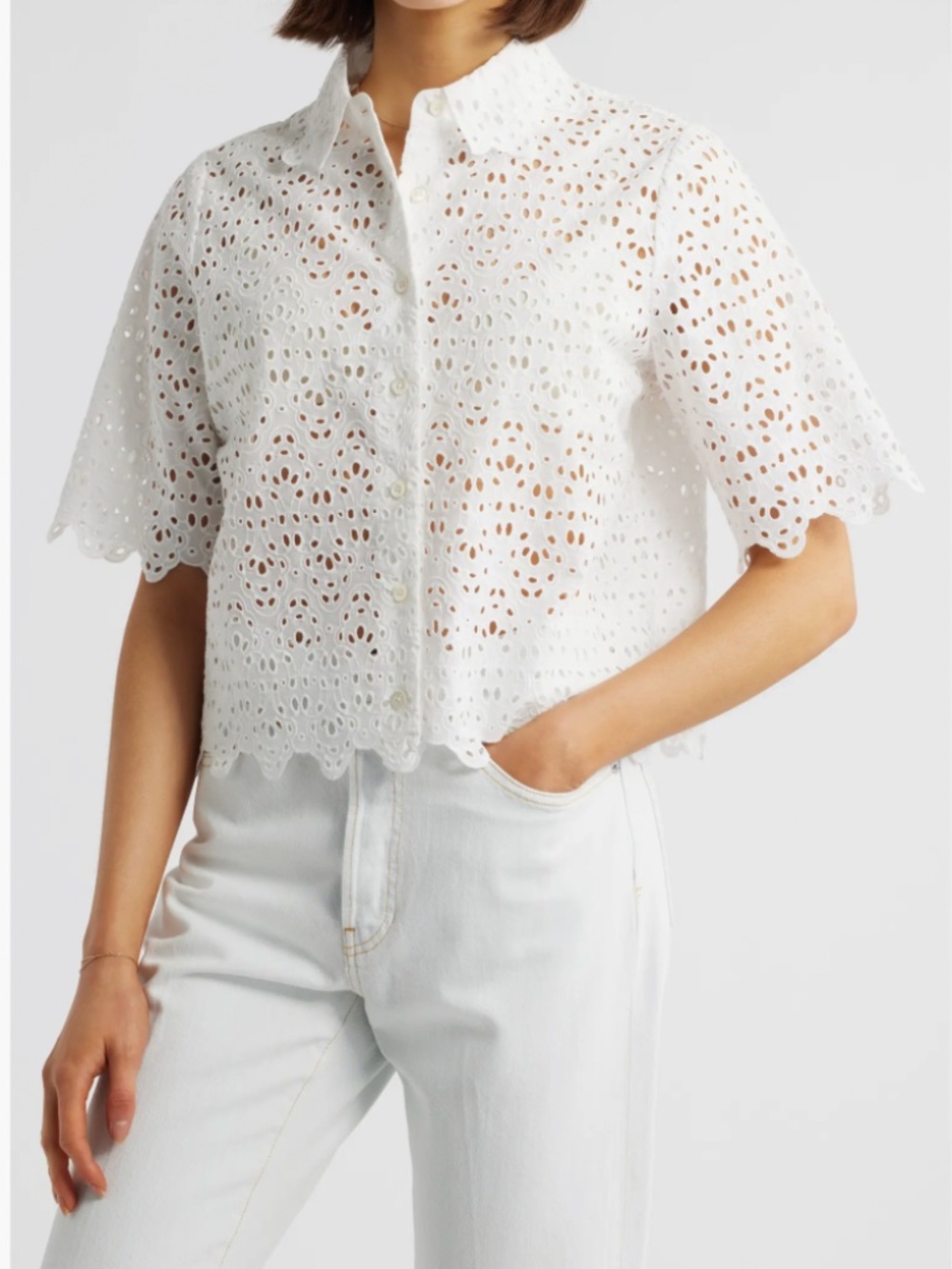 Frame XS Deco Cotton Eyelet Button Down Shirt